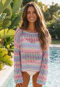 Multi Stripe Open Knit Cover Up
