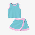 Sleeveless Aqua Pink Scalloped Kids Girl Active Wear Set