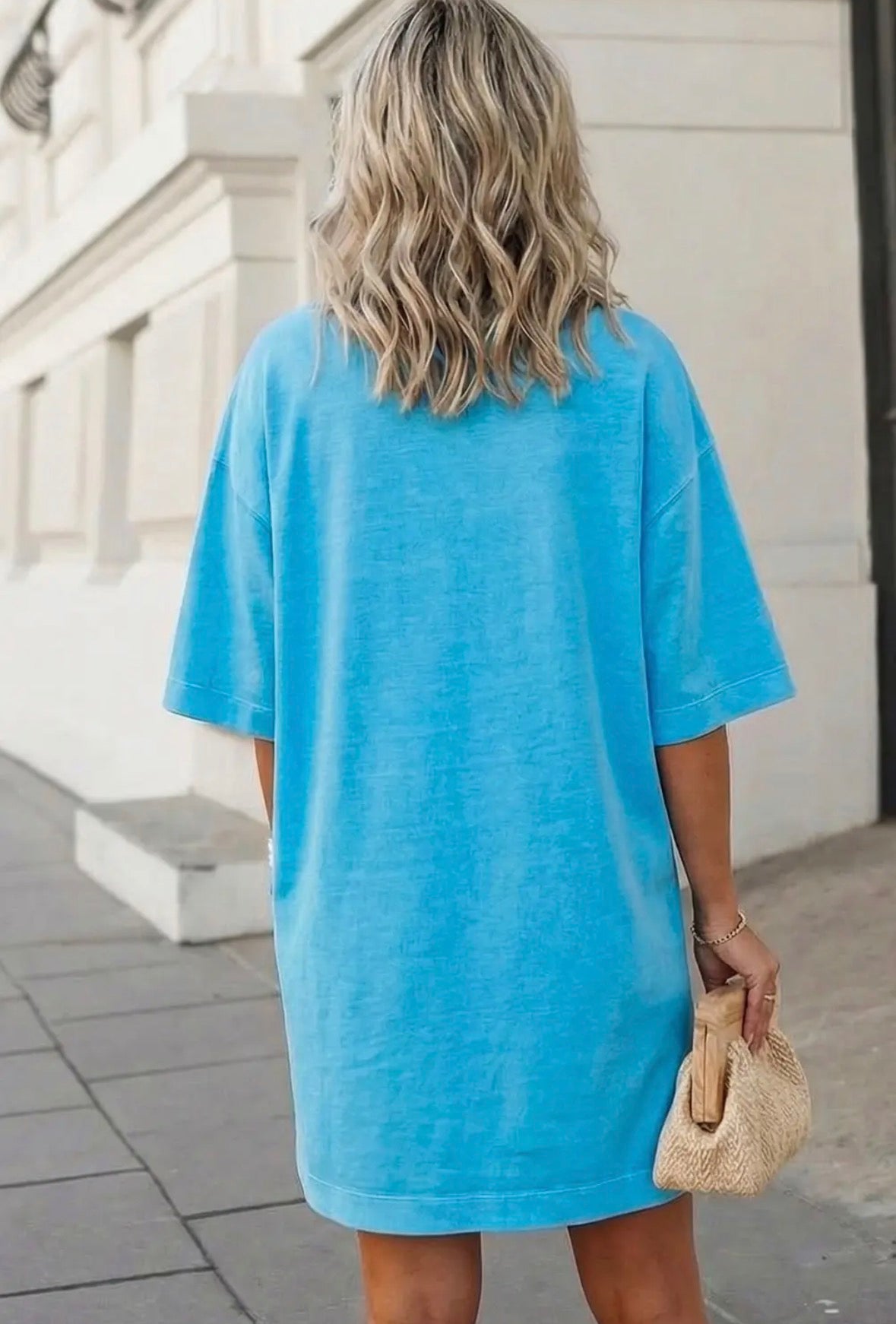 Solid Drop Shoulder Loose T-Shirt Mini Dress