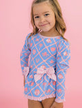 Girls Tropical Trellis Long Sleeve One Piece Bow Bathing Suite