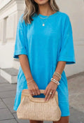 Solid Drop Shoulder Loose T-Shirt Mini Dress