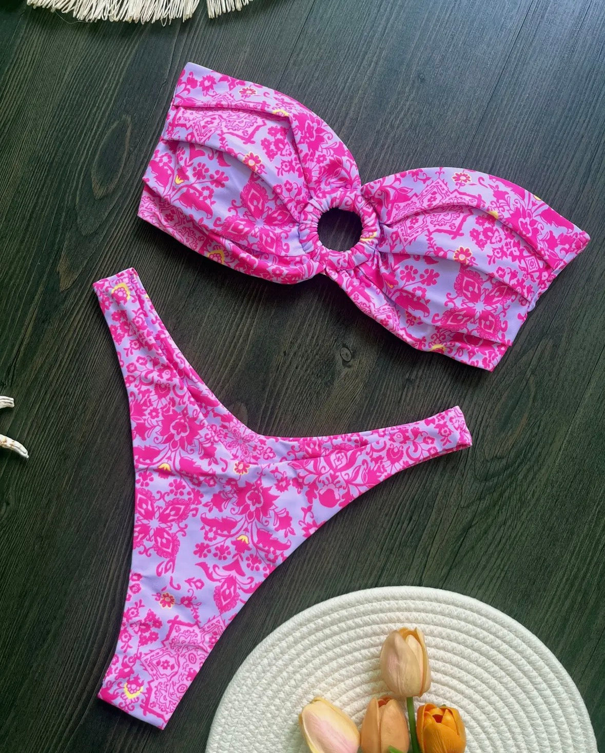 Floral Print Split Swim Suit