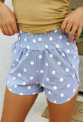 Polka Dot Print Shirred High Waisted Shorts