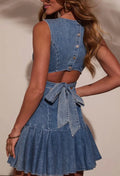 Sleeveless Denim Pleated Dress