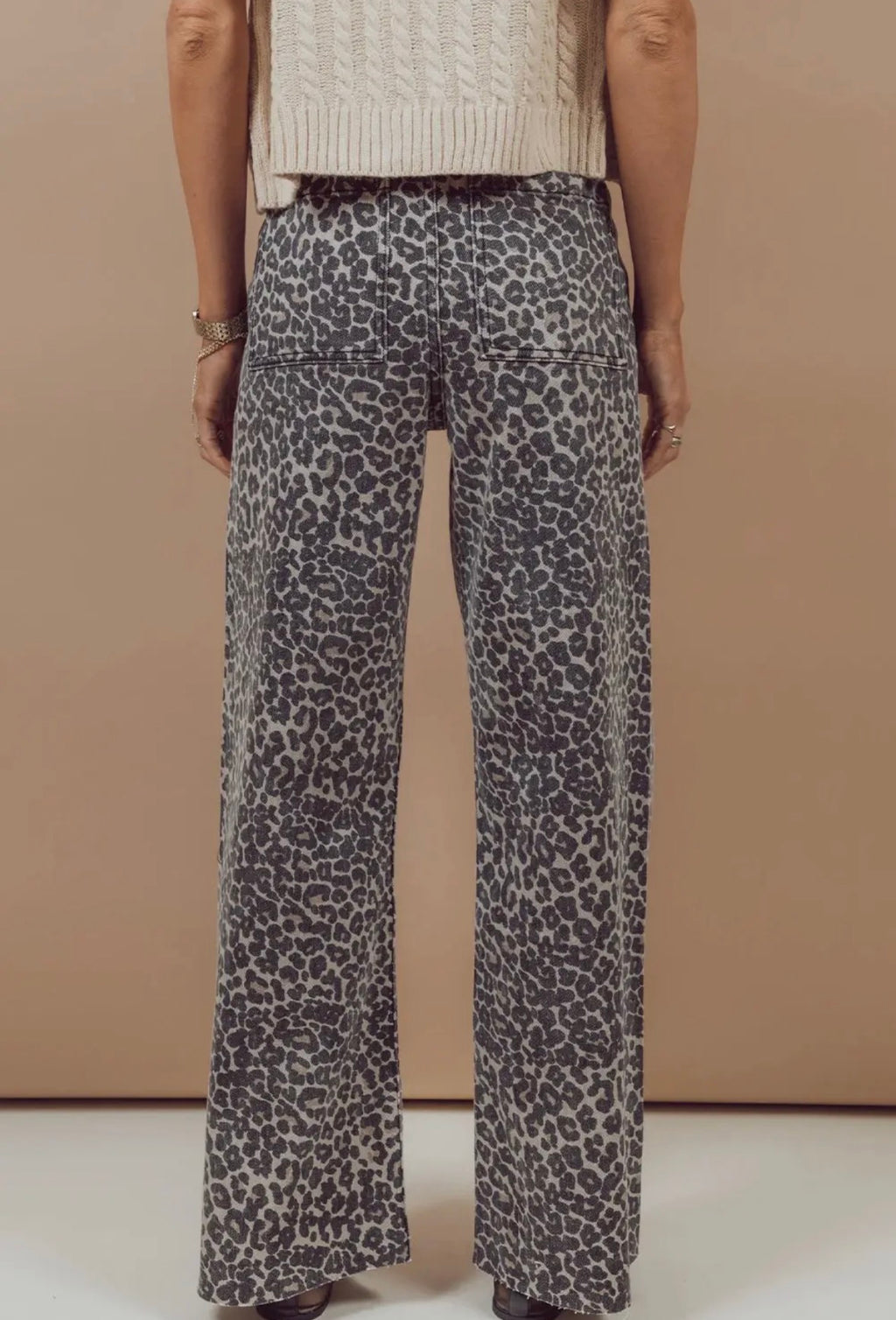 Black Leopard Print Wide Leg High Waisted Jeans