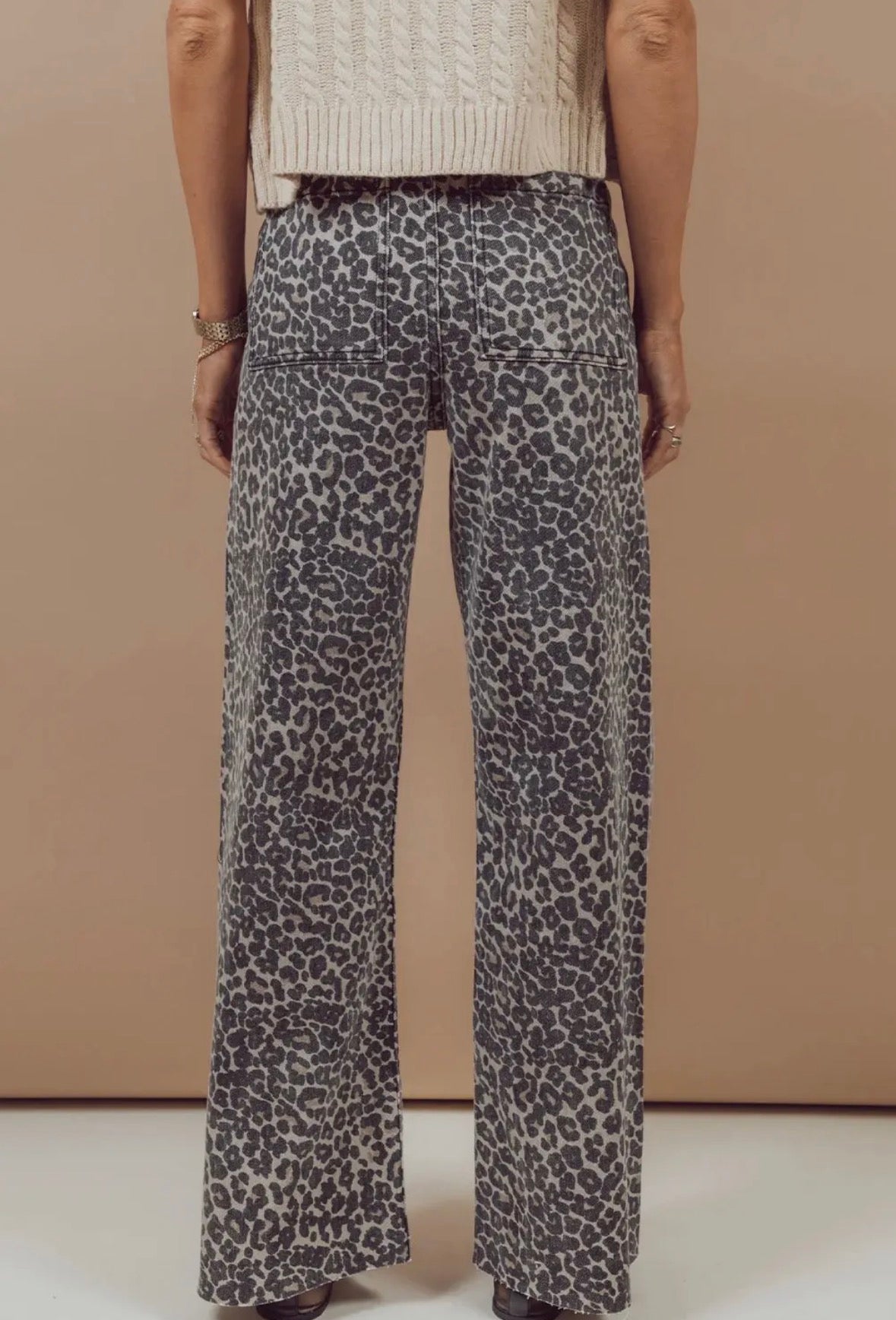 Black Leopard Print Wide Leg High Waisted Jeans