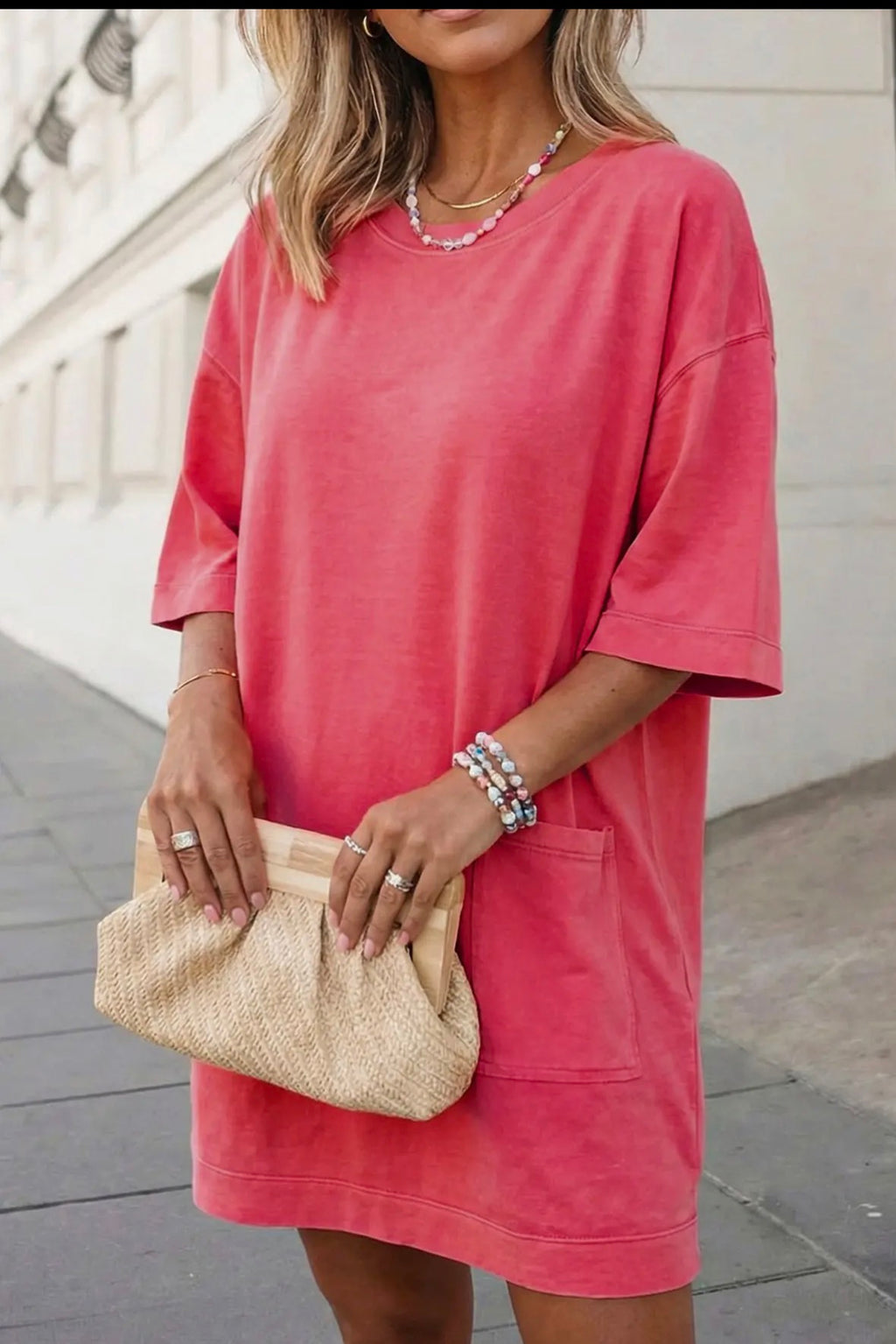 Solid Drop Shoulder Loose T-Shirt Mini Dress