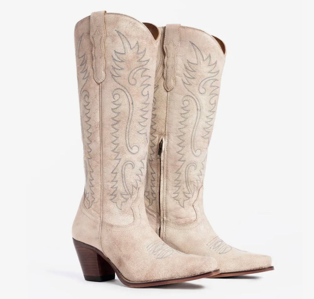 Sylvia Prairie Leather Boots in Ivory