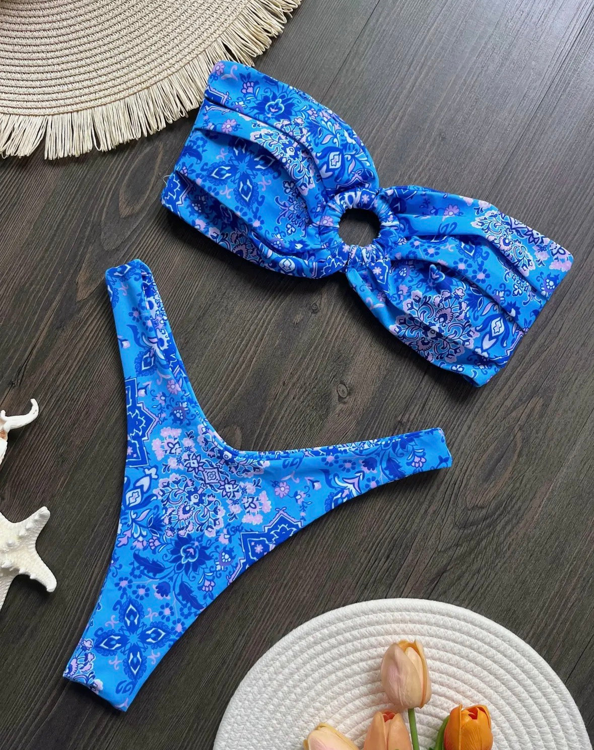 Floral Print Split Swim Suit