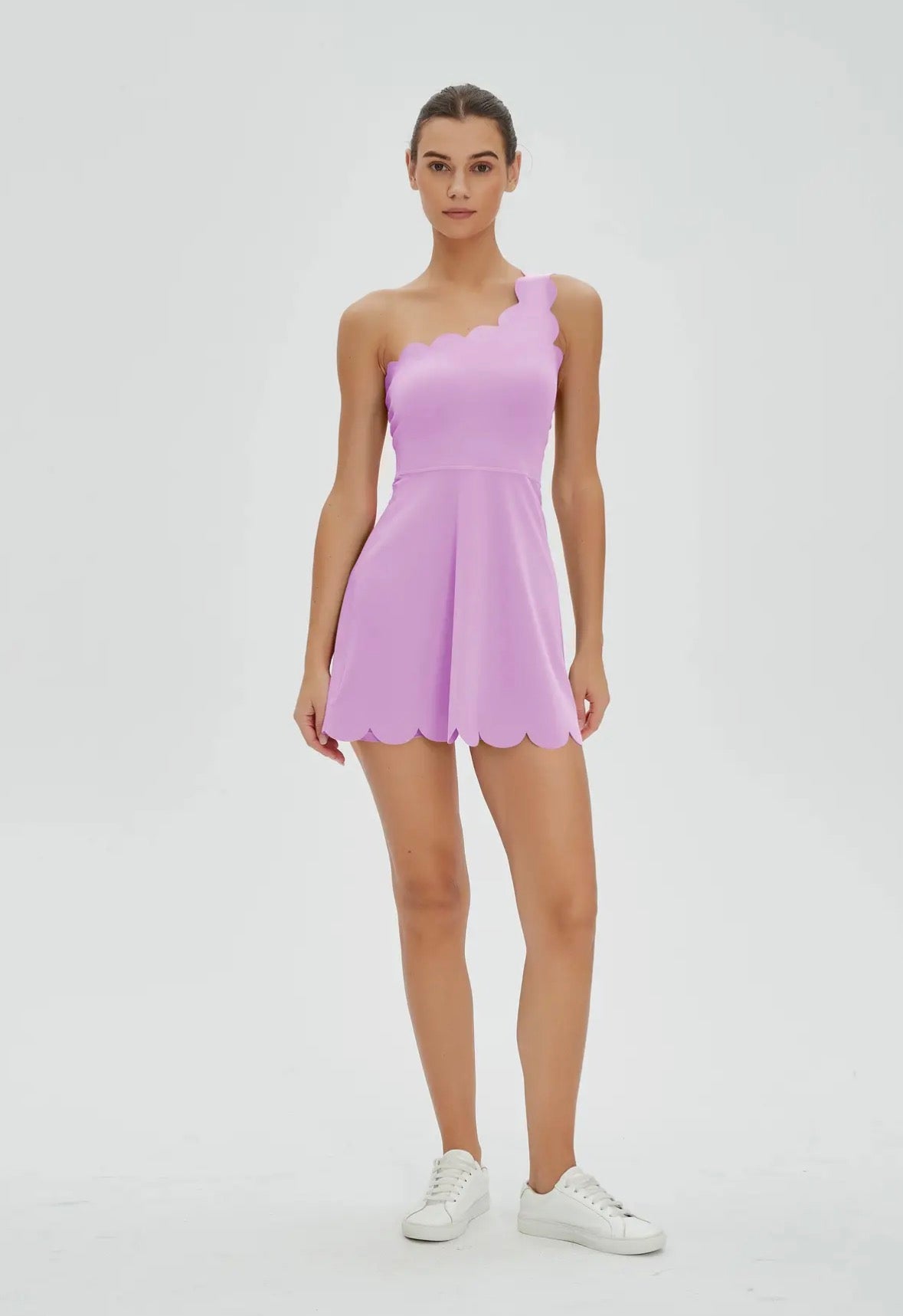 Scalloped One Shoulder Active Dress