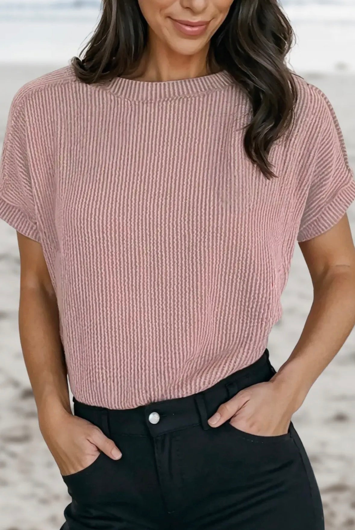 Solid Texture Exposed  Seam Casual T-shirt