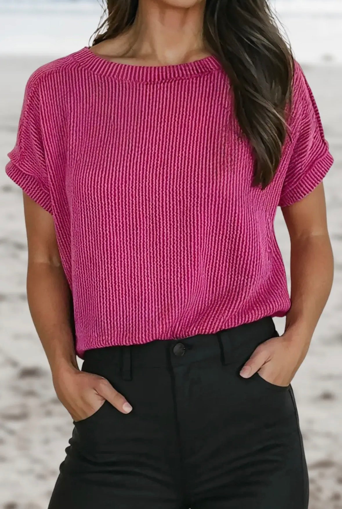 Solid Texture Exposed  Seam Casual T-shirt