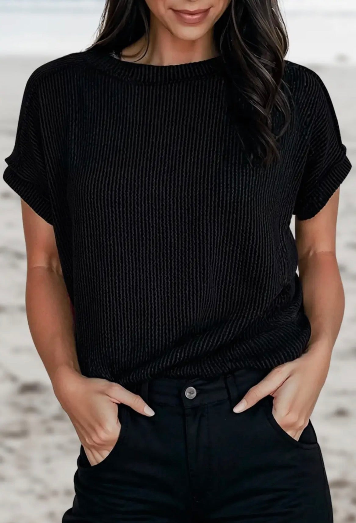 Solid Texture Exposed  Seam Casual T-shirt