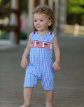 4th of July Embroidered Smock Boys Romper