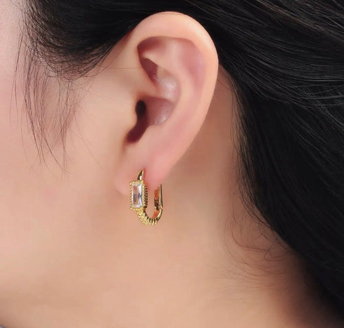 24k Gold Filled 18mm Baguette Dotted Oblong Earrings