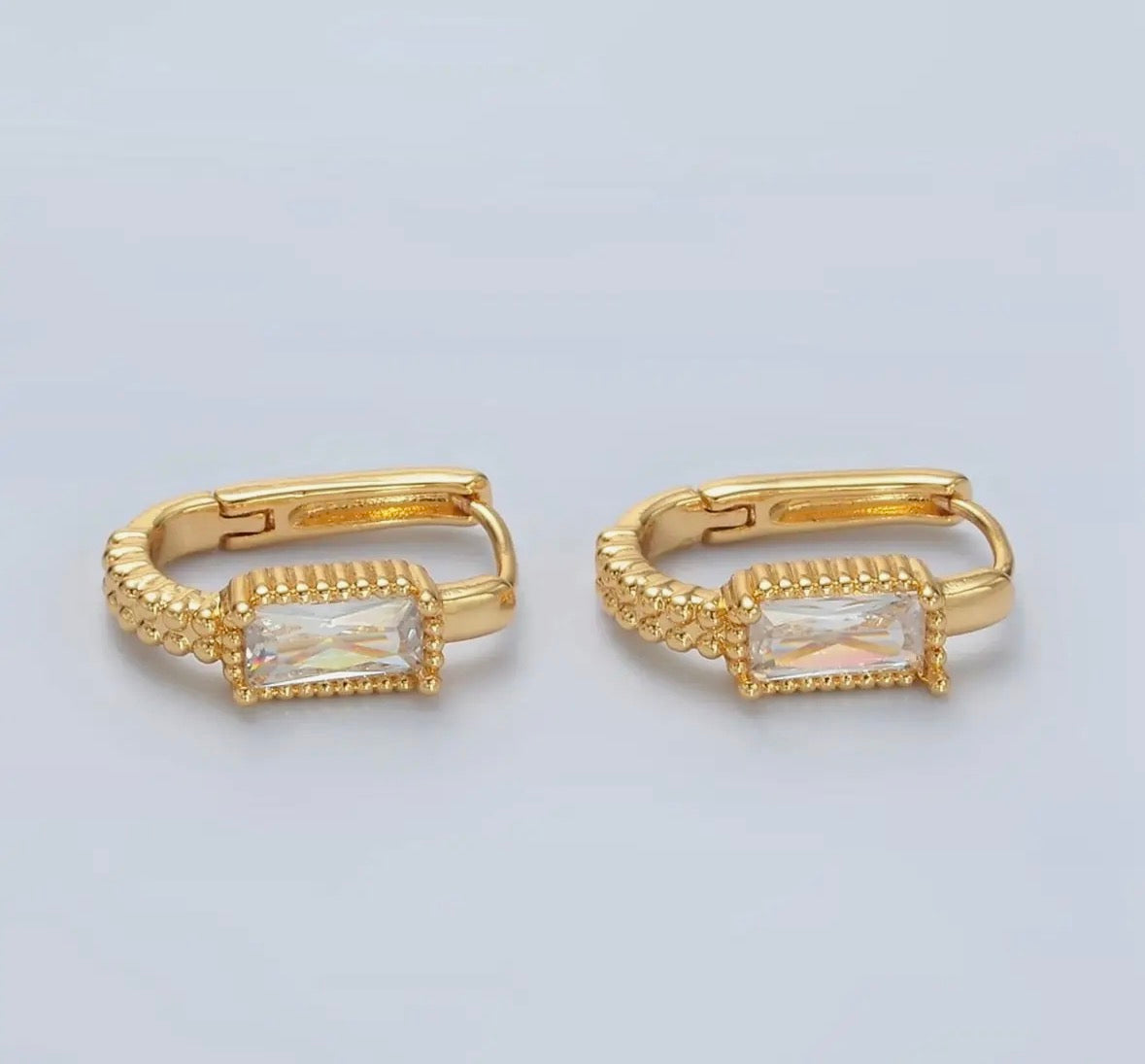 24k Gold Filled 18mm Baguette Dotted Oblong Earrings