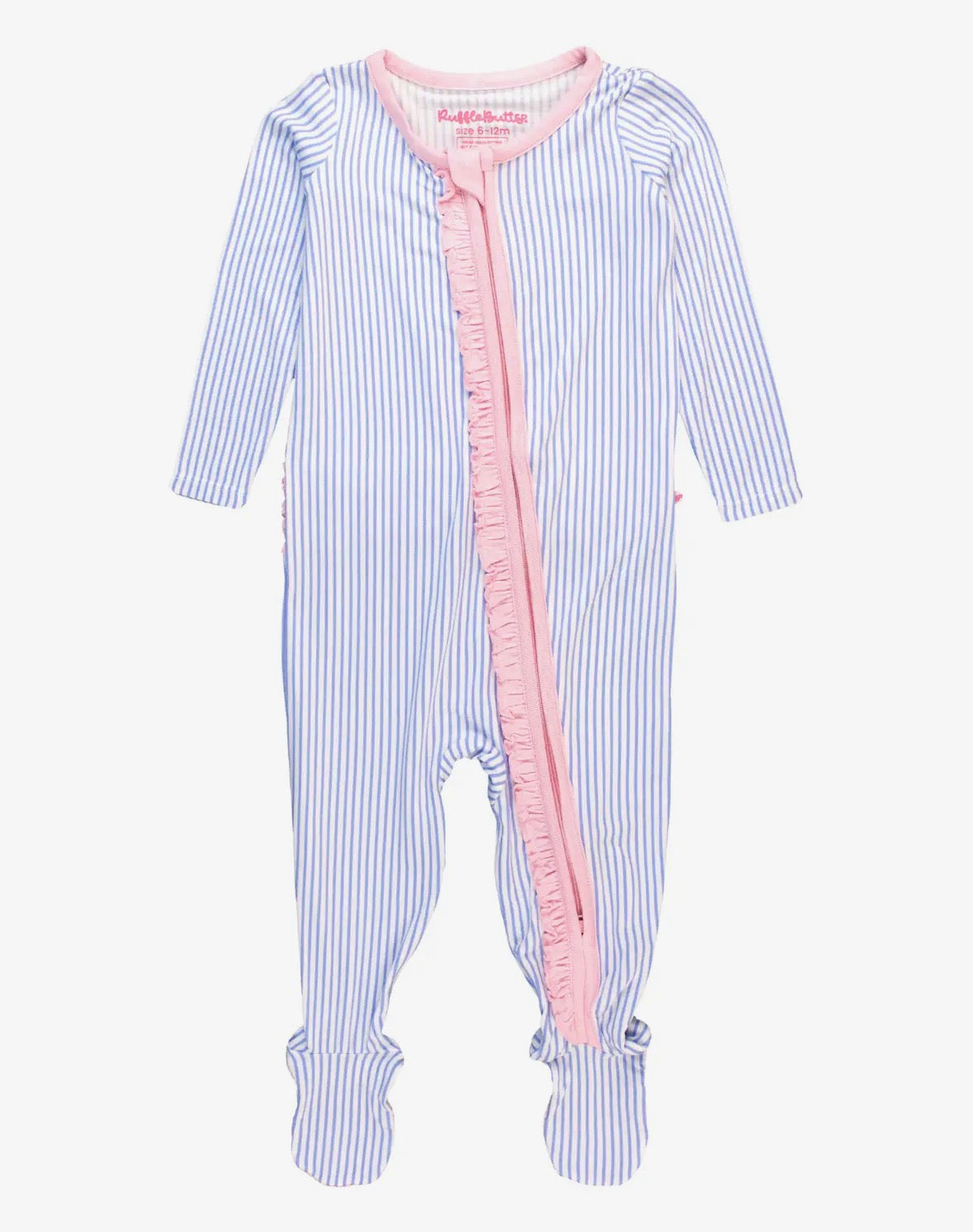 Baby Girl Bamboo Stripped Footed Ruffle Zippy