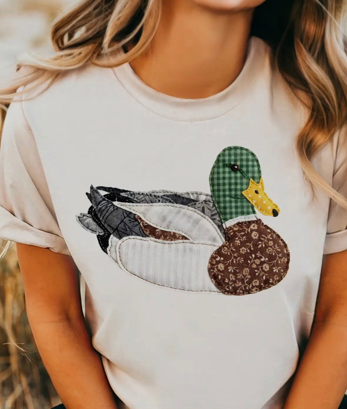 Granny’s Faux Patchwork Mallard Duck-Sweatshirt or T-shirt