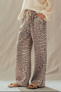 Leopard Print Wide Leg Cotton Pants Drawstring