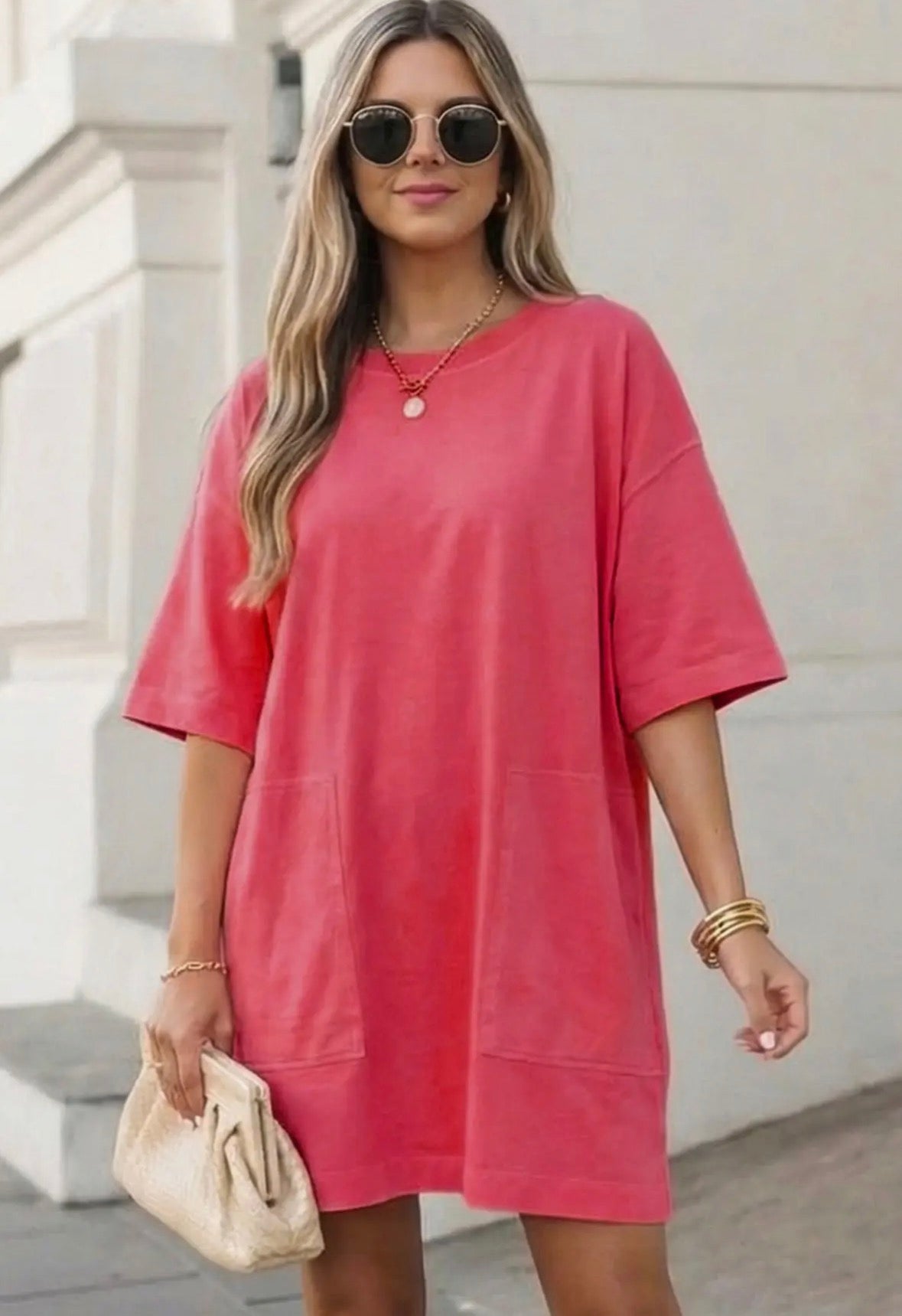 Solid Drop Shoulder Loose T-Shirt Mini Dress