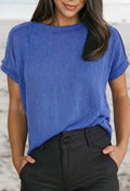 Solid Texture Exposed  Seam Casual T-shirt
