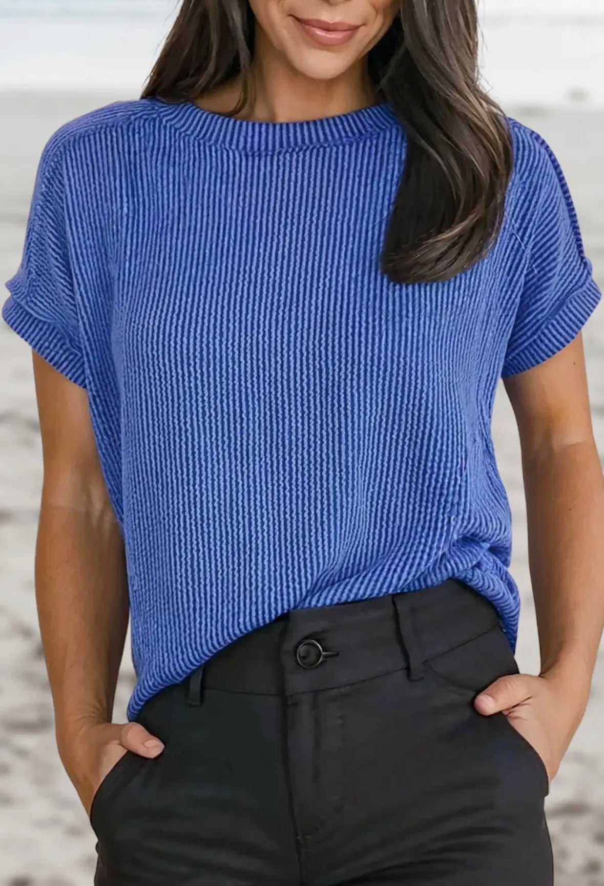 Solid Texture Exposed  Seam Casual T-shirt