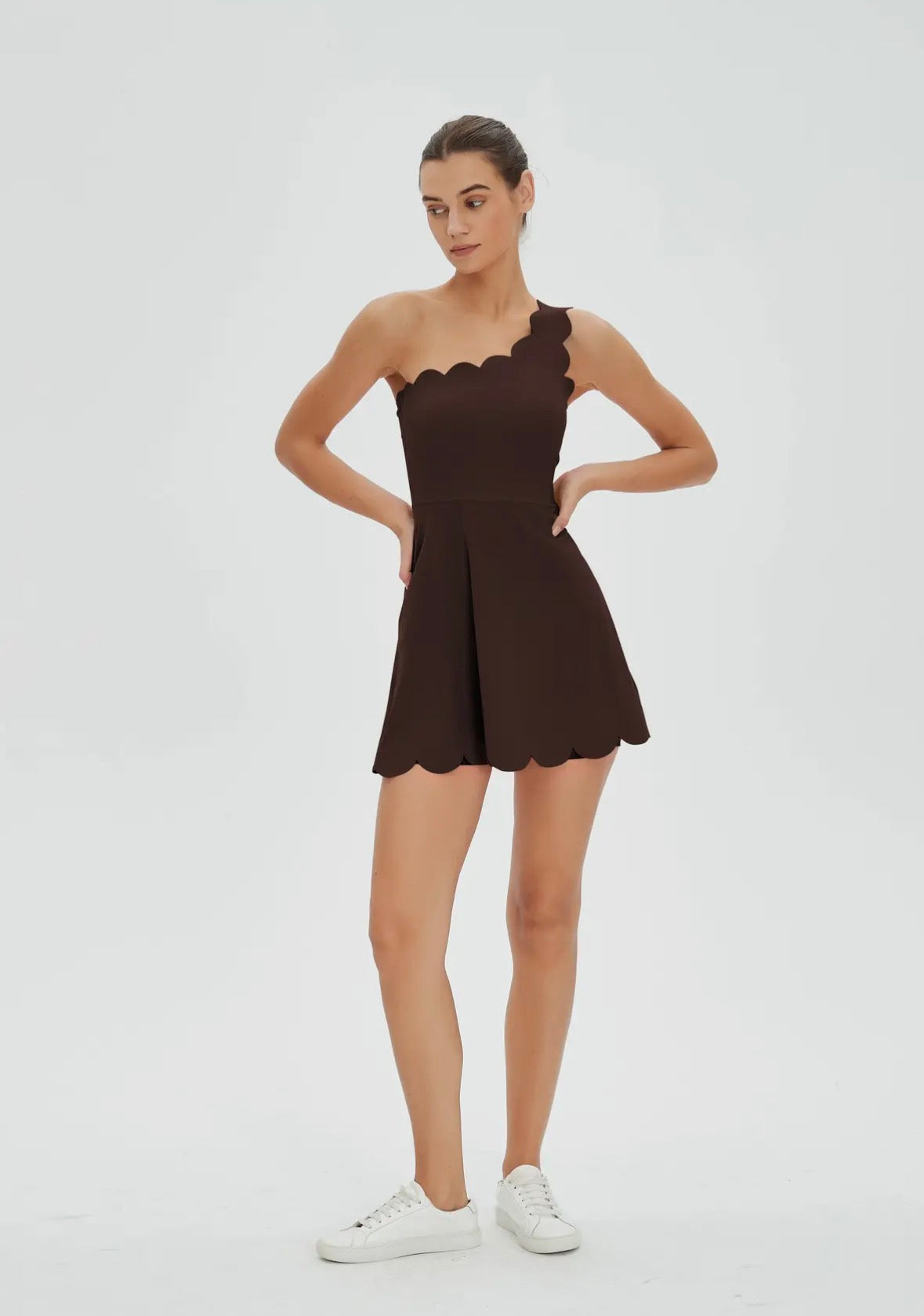 Scalloped One Shoulder Active Dress